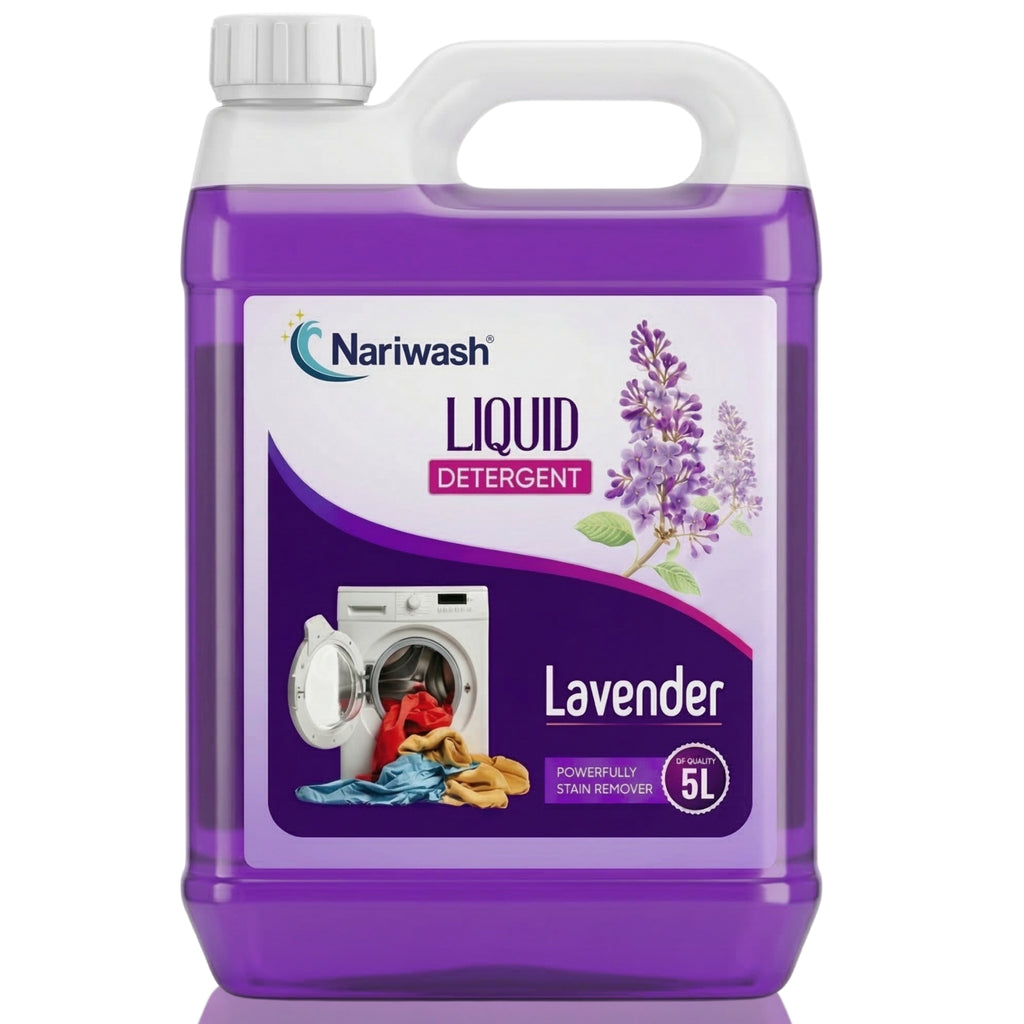 Nariwash Liquid Detergent Lavender 5L | Powerful Tough Stain Removal, Deep Fabric Care & Long-Lasting Floral Fragrance | Suitable for Top Load, Front Load & Bucket Wash