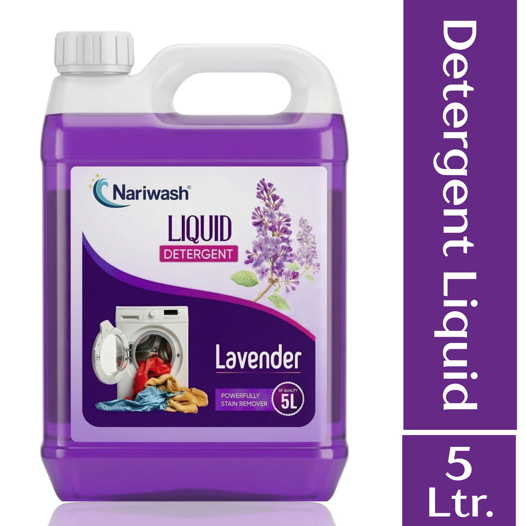 Nariwash Liquid Detergent Lavender 5L | Powerful Tough Stain Removal, Deep Fabric Care & Long-Lasting Floral Fragrance | Suitable for Top Load, Front Load & Bucket Wash