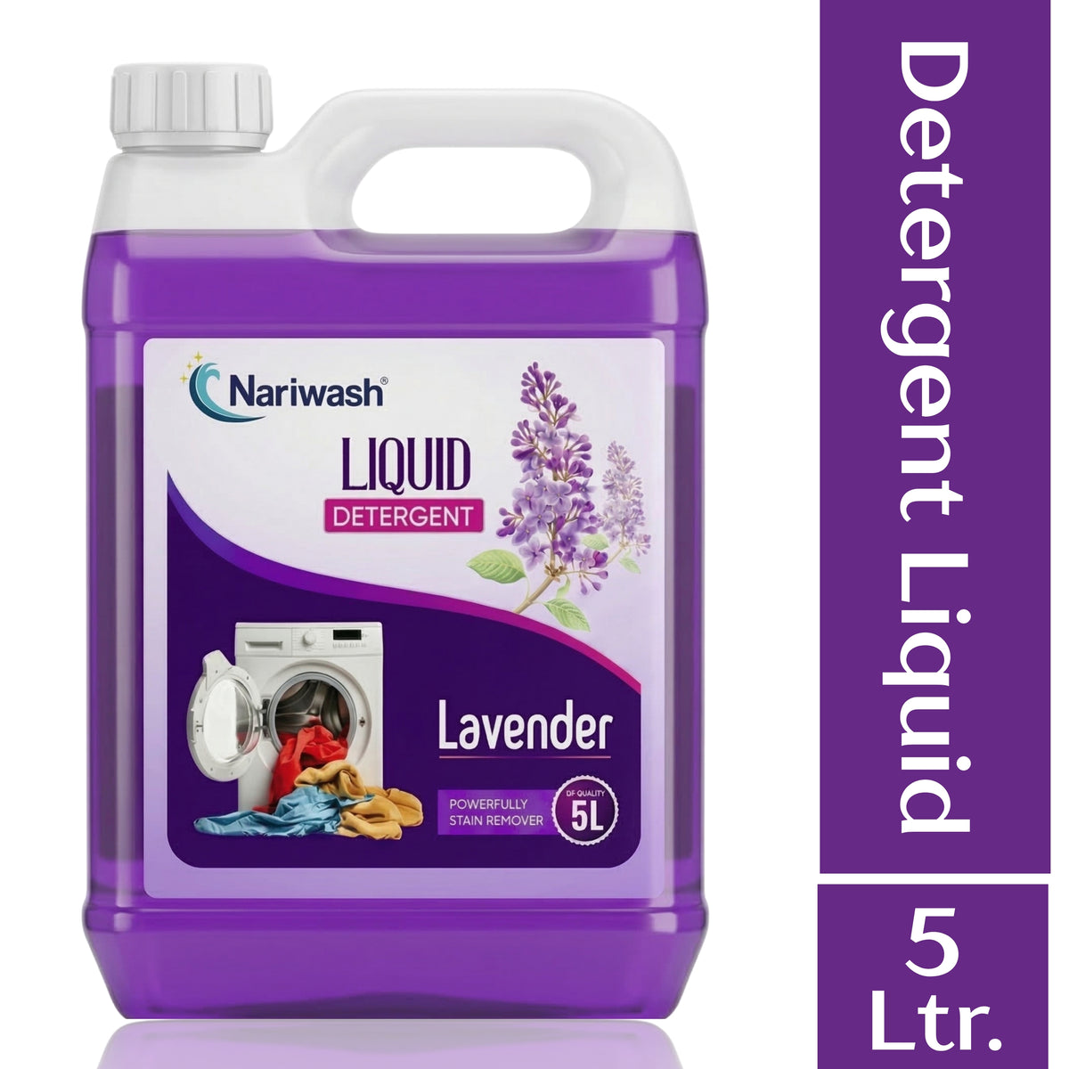 Nariwash Liquid Detergent Lavender 5L | Powerful Tough Stain Removal, Deep Fabric Care & Long-Lasting Floral Fragrance | Suitable for Top Load, Front Load & Bucket Wash