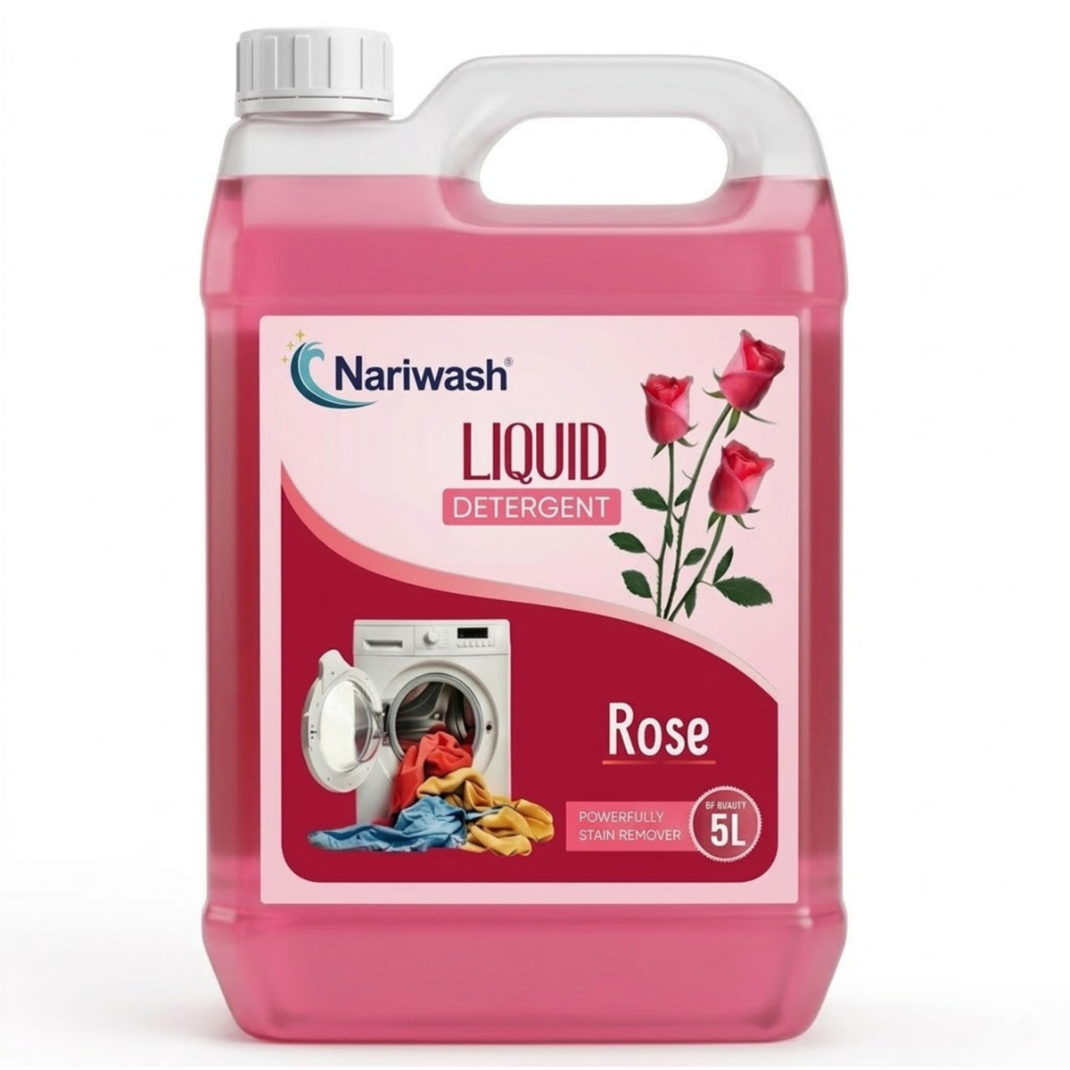 Nariwash Liquid Detergent Rose 5L | Powerfully Stain Remover, Fabric Conditioning & Romantic Floral Fragrance | Front Load, Top Load & Hand Wash Safe