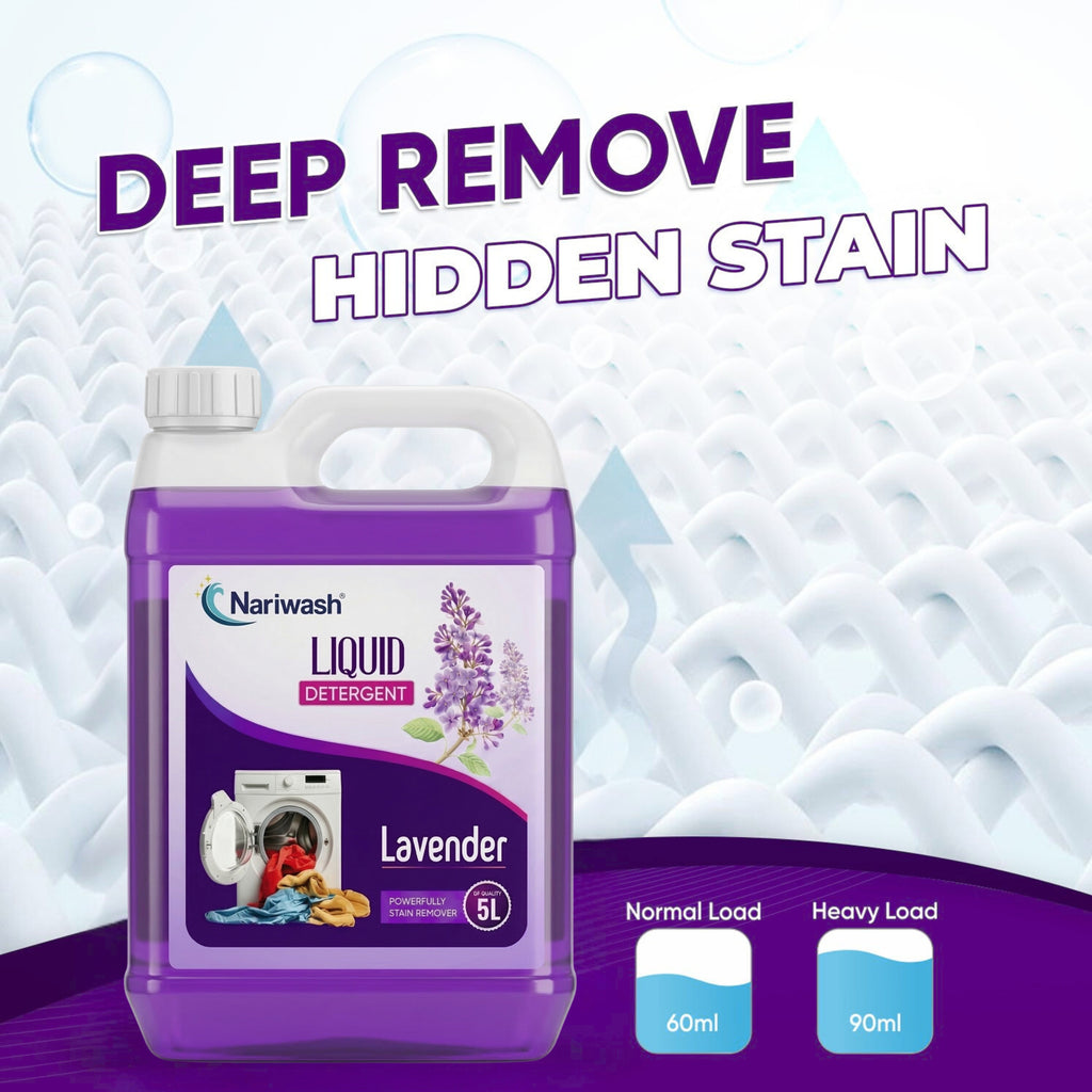 Nariwash Liquid Detergent Lavender 5+5L Combo Pack (10 Litres) | Heavy-Duty Stain Removal, Fabric Care & Fresh Floral Fragrance | Front & Top Load Washing Machine Compatible