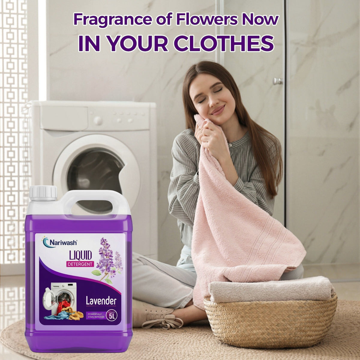 Nariwash Liquid Detergent Lavender 5+5L Combo Pack (10 Litres) | Heavy-Duty Stain Removal, Fabric Care & Fresh Floral Fragrance | Front & Top Load Washing Machine Compatible