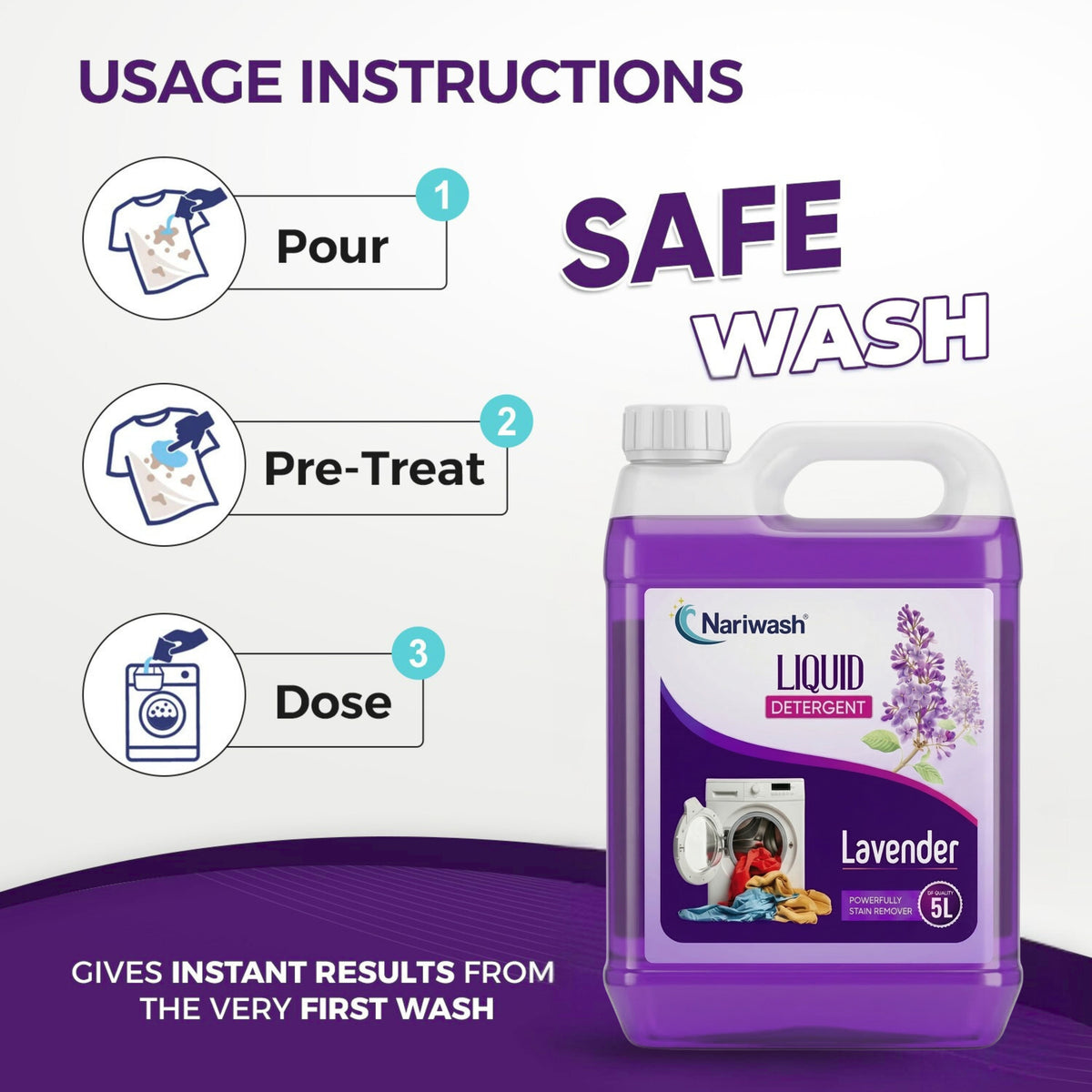 Nariwash Liquid Detergent Lavender 5+5L Combo Pack (10 Litres) | Heavy-Duty Stain Removal, Fabric Care & Fresh Floral Fragrance | Front & Top Load Washing Machine Compatible