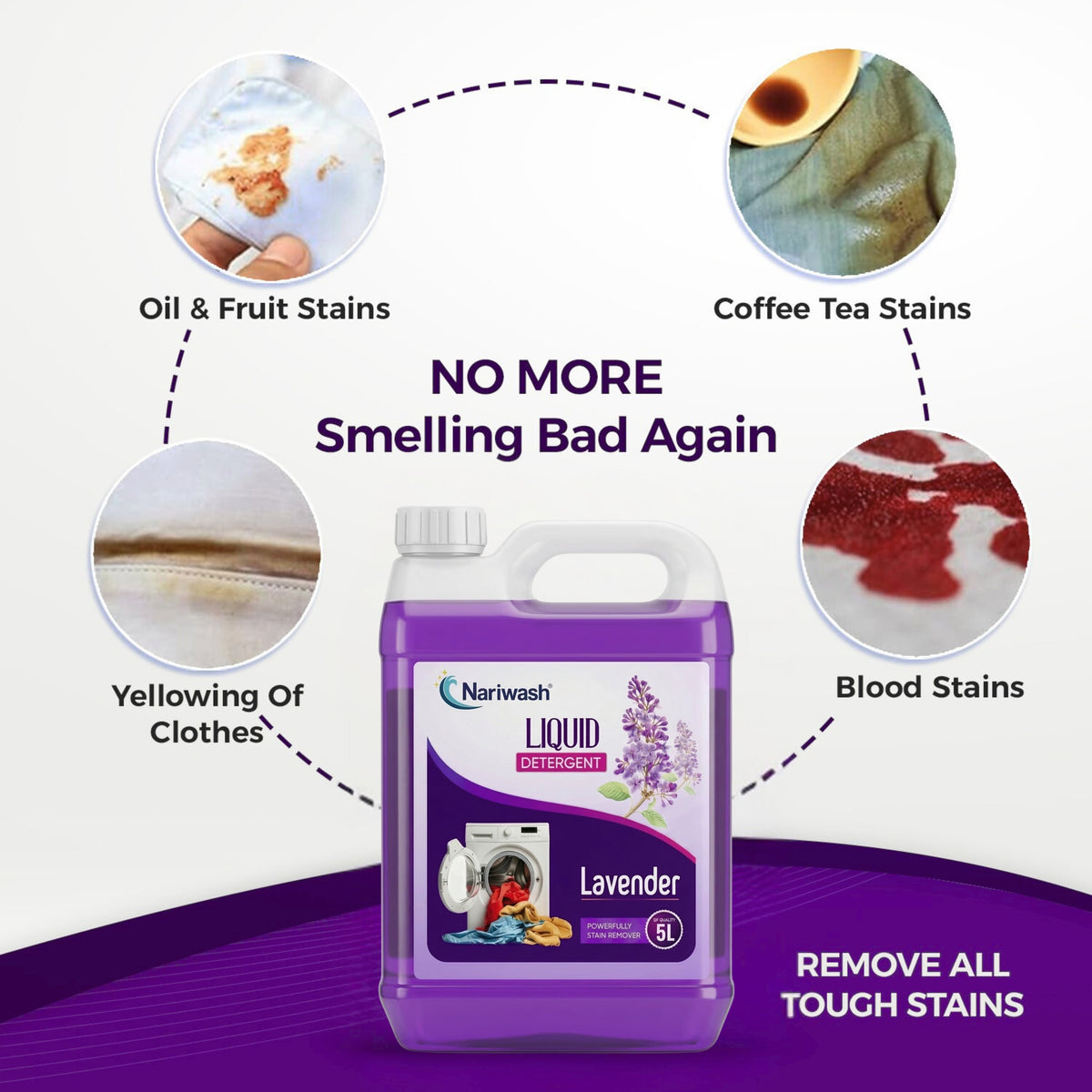 Nariwash Liquid Detergent Lavender 5+5L Combo Pack (10 Litres) | Heavy-Duty Stain Removal, Fabric Care & Fresh Floral Fragrance | Front & Top Load Washing Machine Compatible