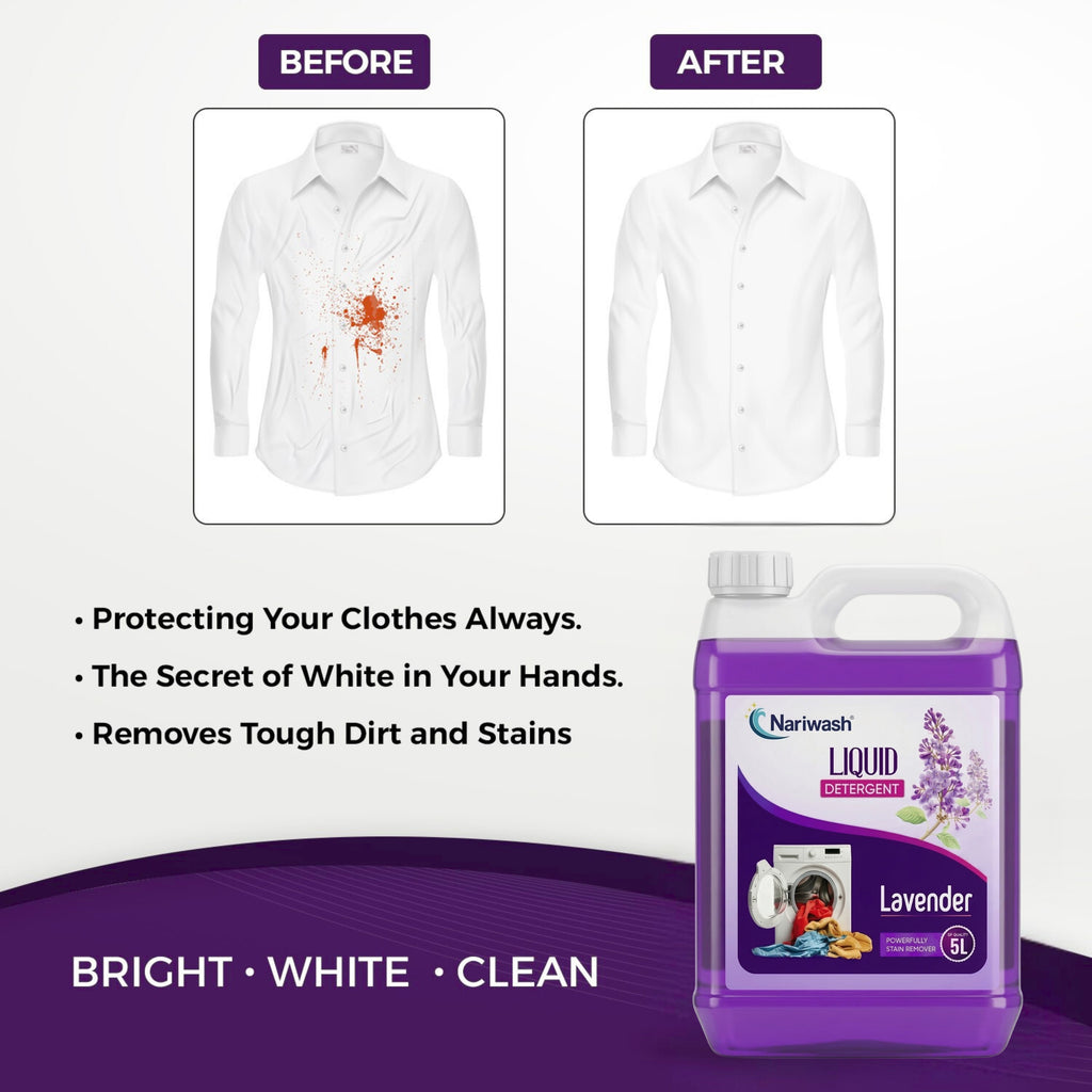 Nariwash Liquid Detergent Lavender 5+5L Combo Pack (10 Litres) | Heavy-Duty Stain Removal, Fabric Care & Fresh Floral Fragrance | Front & Top Load Washing Machine Compatible