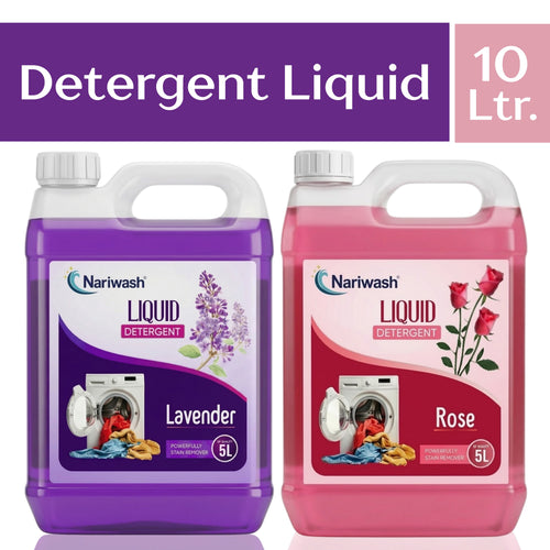 Nariwash Liquid Detergent Mix Combo (10 Litres) - Lavender 5L + Rose 5L | Powerful Stain Removal & Dual Floral Fragrance Pack | Front Load, Top Load & Bucket Wash