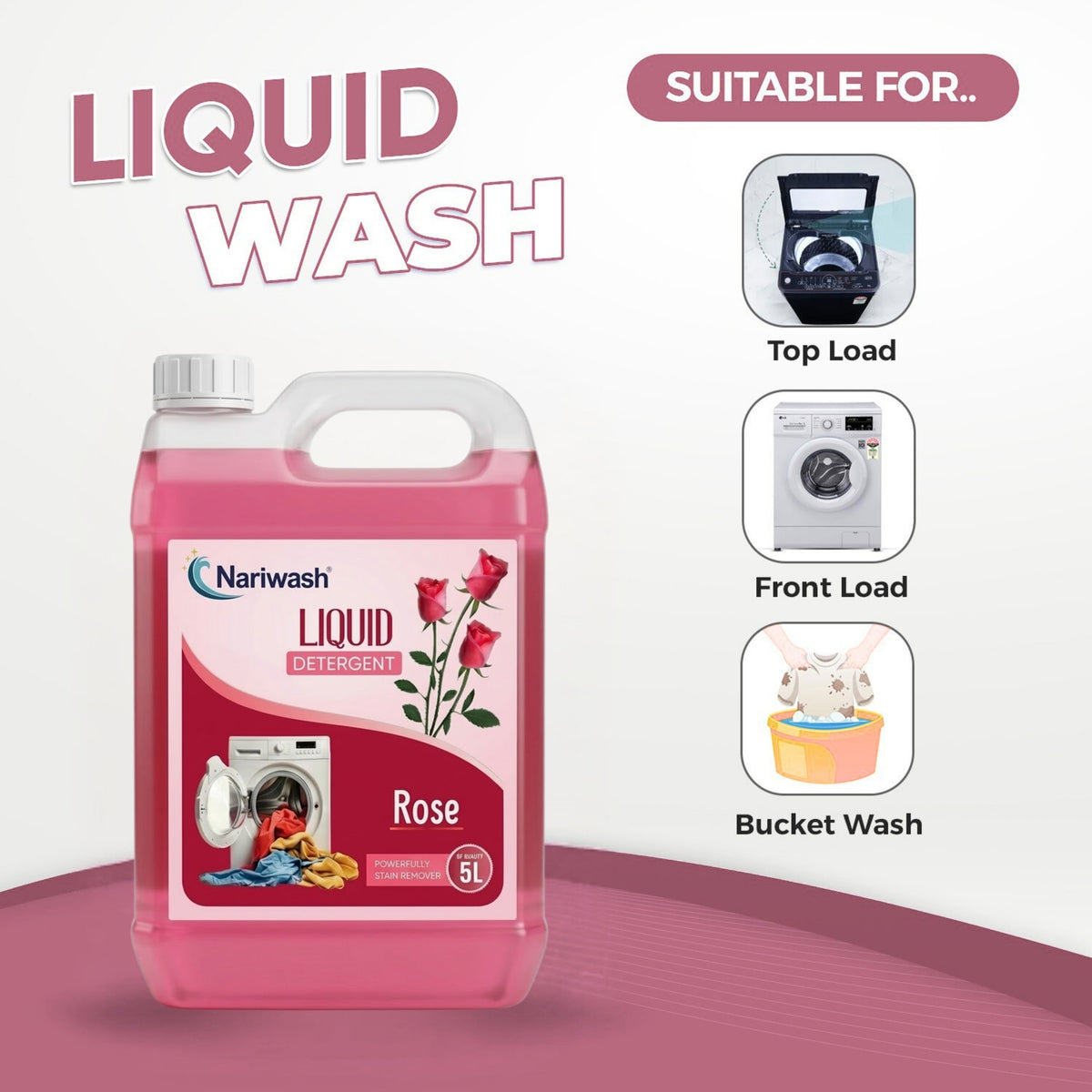 Nariwash Liquid Detergent Mix Combo (10 Litres) - Lavender 5L + Rose 5L | Powerful Stain Removal & Dual Floral Fragrance Pack | Front Load, Top Load & Bucket Wash