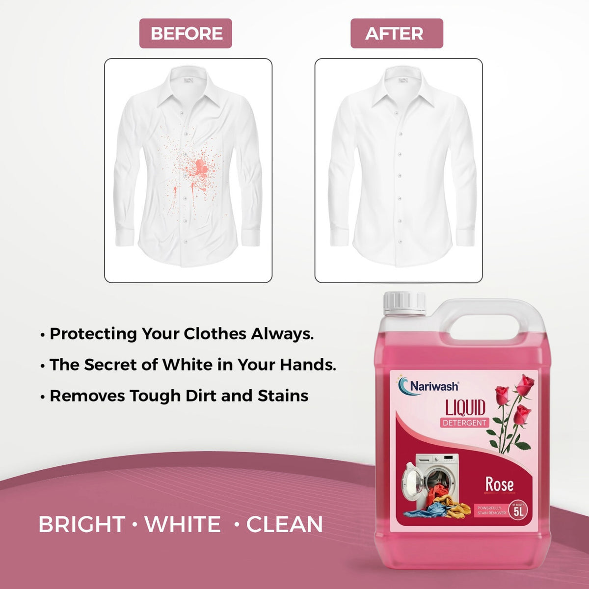 Nariwash Liquid Detergent Mix Combo (10 Litres) - Lavender 5L + Rose 5L | Powerful Stain Removal & Dual Floral Fragrance Pack | Front Load, Top Load & Bucket Wash