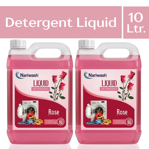 Nariwash Liquid Detergent Rose 5+5L Combo Pack (10 Litres) | Tough Stain Removal, Gentle Fabric Care & Romantic Rose Petal Fragrance | Front & Top Load Compatible