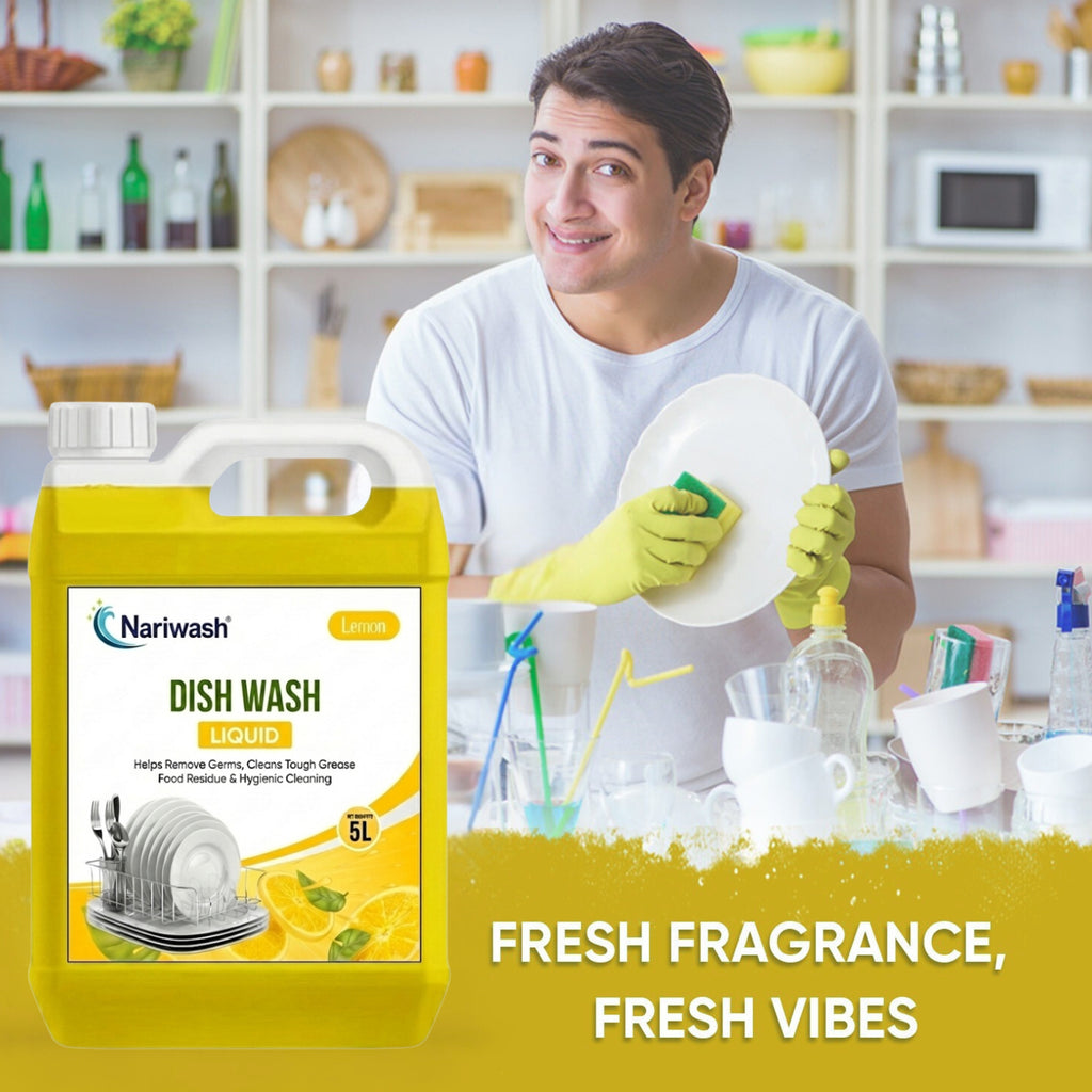 Nariwash Liquid Dish Wash Lemon 5L | Powerful Grease Cutting, Germ Removal & Lemon Fresh Fragrance | Safe on Hands for All Utensils, Pots & Pans