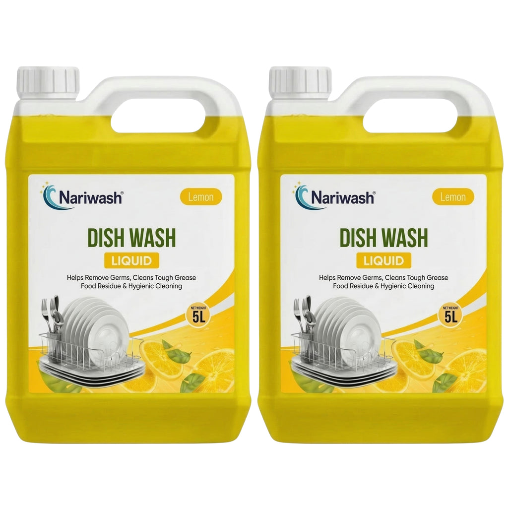 Nariwash Liquid Dish Wash Lemon 5+5L Combo Pack (10 Litres) | Heavy-Duty Grease Cutter, Germ Protection & Citrus Fragrance | Gentle on Hands, Sparkling Shine on All Utensils