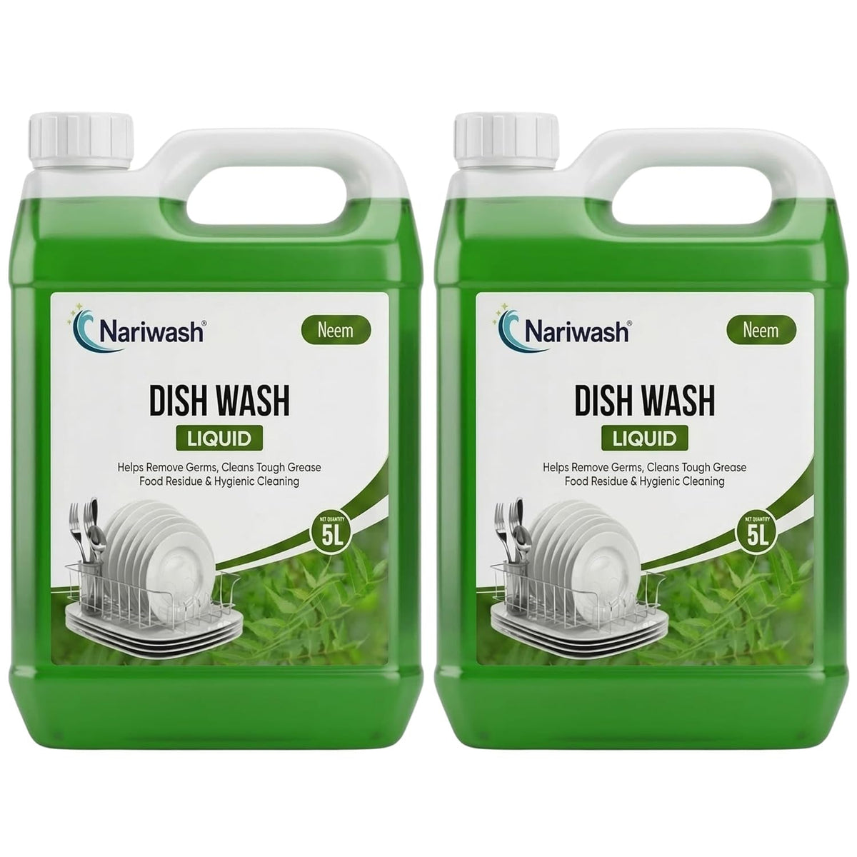 Dish Washing Liquid Pack of 2 and (10L Each) – 2X Faster Grease Removal, Gentle on Hands, Fresh Fragrance (Neem+Neem)