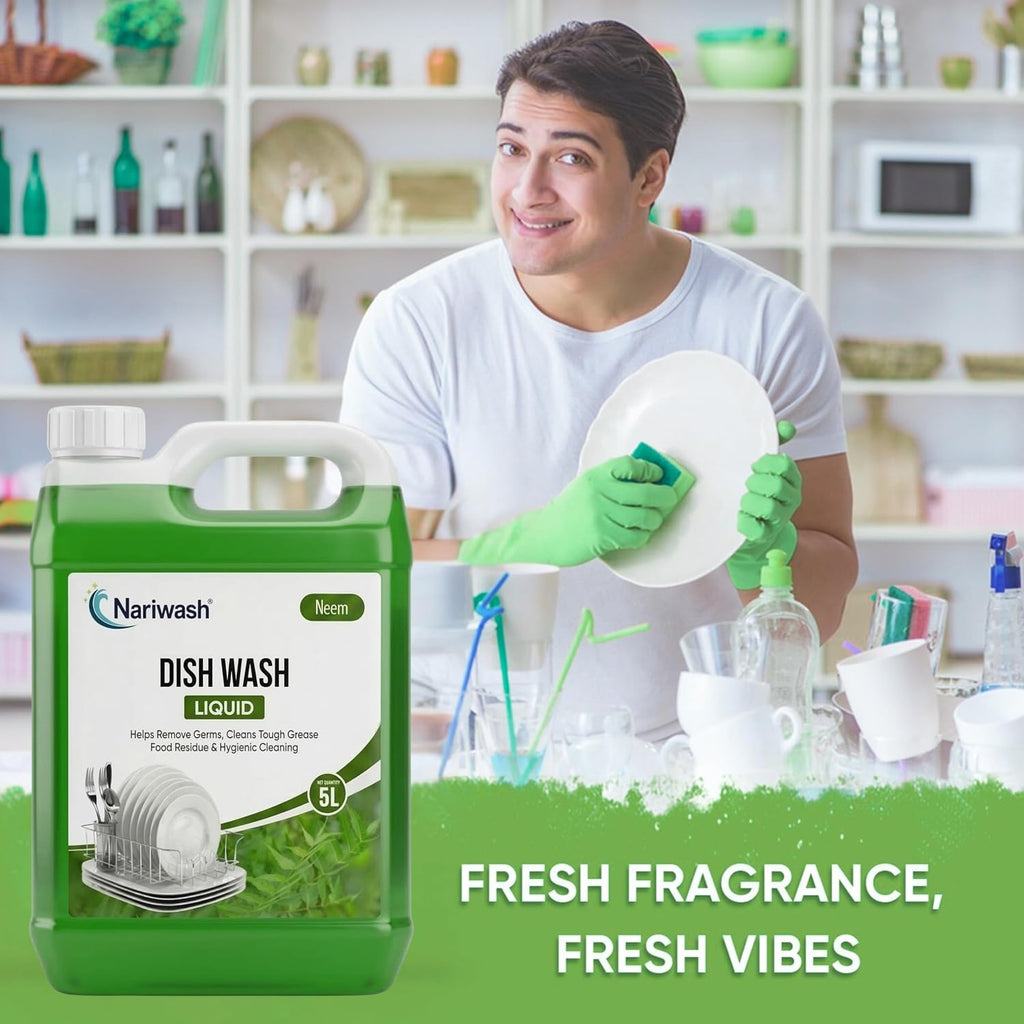 Dish Washing Liquid Pack of 2 and (10L Each) – 2X Faster Grease Removal, Gentle on Hands, Fresh Fragrance (Neem+Neem)