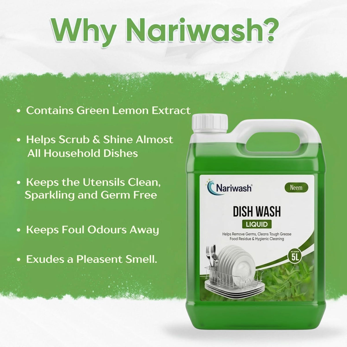 Dish Washing Liquid Pack of 2 and (10L Each) – 2X Faster Grease Removal, Gentle on Hands, Fresh Fragrance (Neem+Neem)