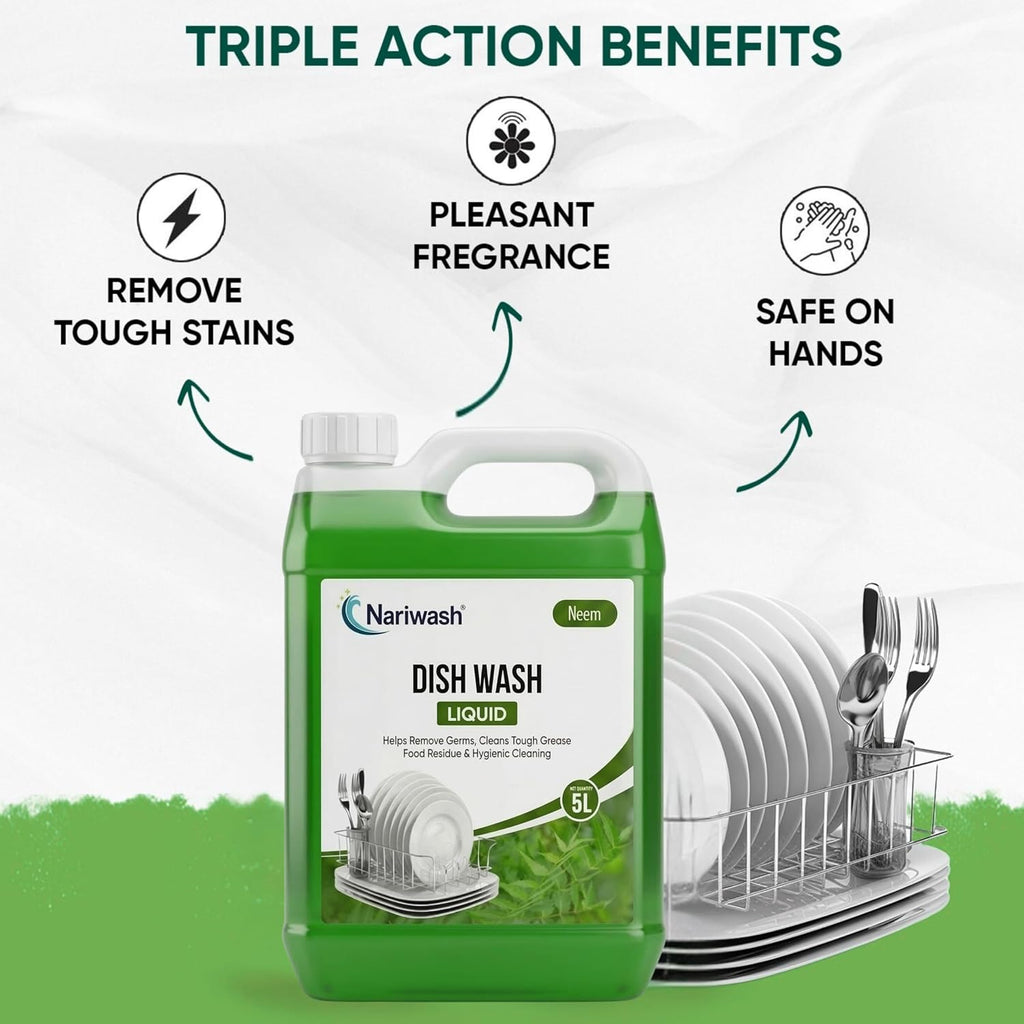 Dish Washing Liquid Pack of 2 and (10L Each) – 2X Faster Grease Removal, Gentle on Hands, Fresh Fragrance (Neem+Neem)