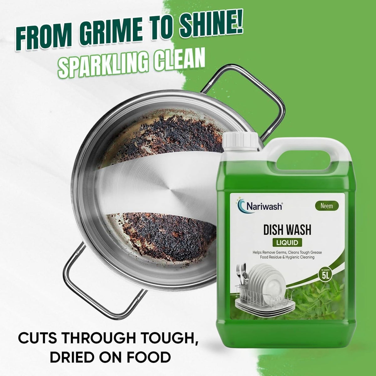 Dish Washing Liquid Pack of 2 and (10L Each) – 2X Faster Grease Removal, Gentle on Hands, Fresh Fragrance (Neem+Neem)
