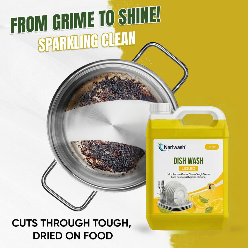 Nariwash Liquid Dish Wash Lemon 5+5L Combo Pack (10 Litres) | Heavy-Duty Grease Cutter, Germ Protection & Citrus Fragrance | Gentle on Hands, Sparkling Shine on All Utensils